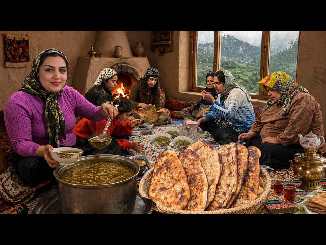 Simple Village Life in Northern Iran: Grandma’s Soup ,Milking Cows, Baking Tandoori Bread  🌧️🍜