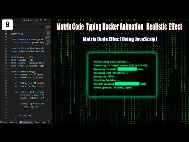 Matrix Code  Typing Hacker Animation | Realistic JavaScript Coding Effect 🔐