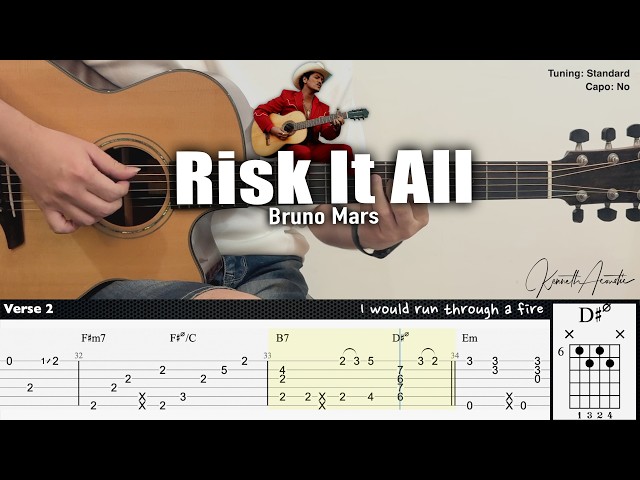 Risk It All - Bruno Mars | Fingerstyle Guitar | TAB + Chords + Lyrics