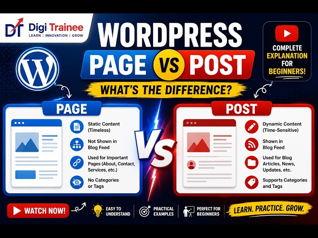 WordPress Page vs Post Difference | Beginner to Pro Guide 2026