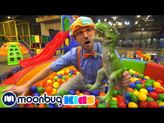 Blippi Explores Dinosaurs At An Indoor Playground @Blippi | Moonbug