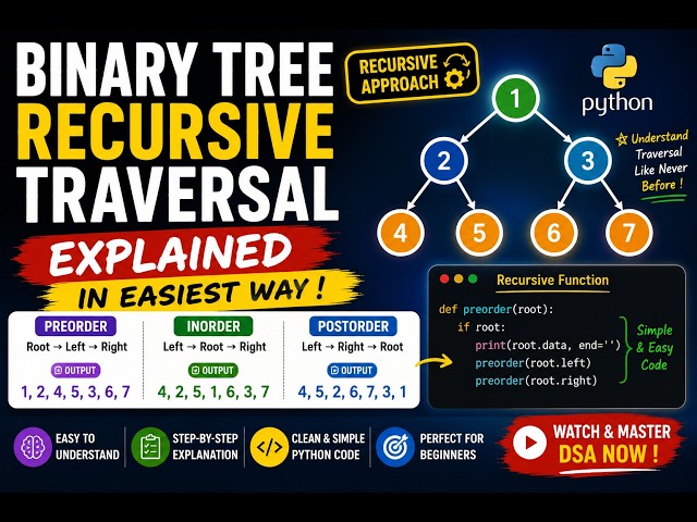 Binary Tree Recursive Traversal Using Python
