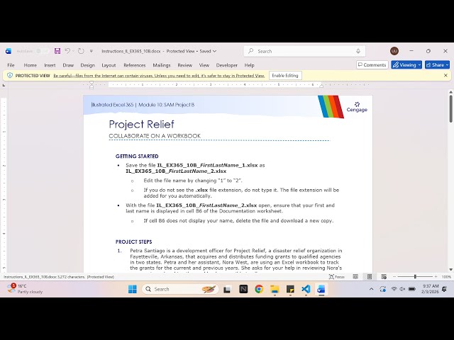 Illustrated Excel 365 | Module 10: SAM Project B Project Relief