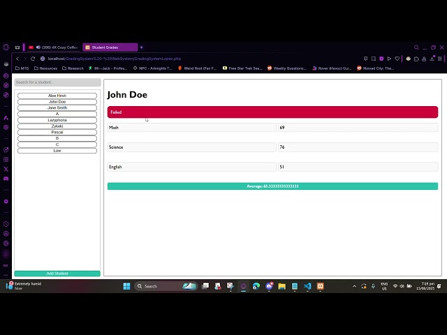 WebSystemsAssignemnt - Student Gradebook