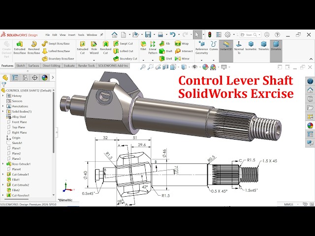 Control Lever Shaft Modeling in SolidWorks