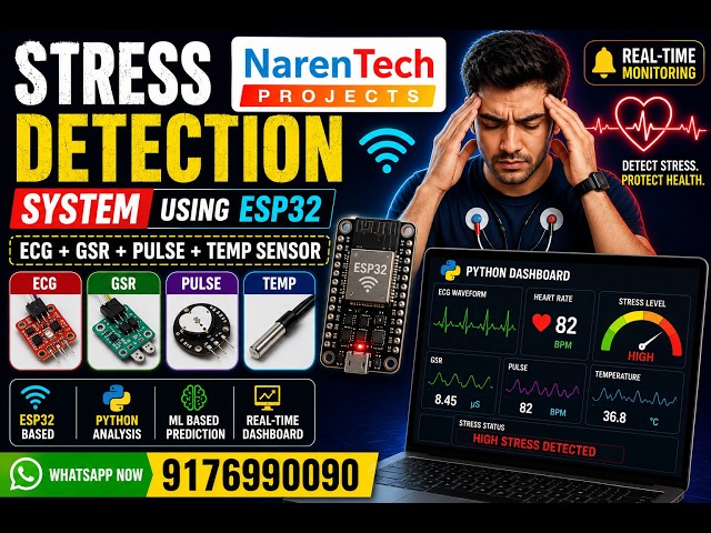 Stress Detection System Using ESP32 | ECG, GSR, Pulse & Temperature Sensor | Python ML Project