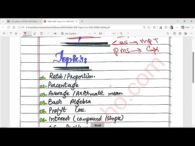 List of Mathematics Topics for CSS, PPSC & FPSC Exams