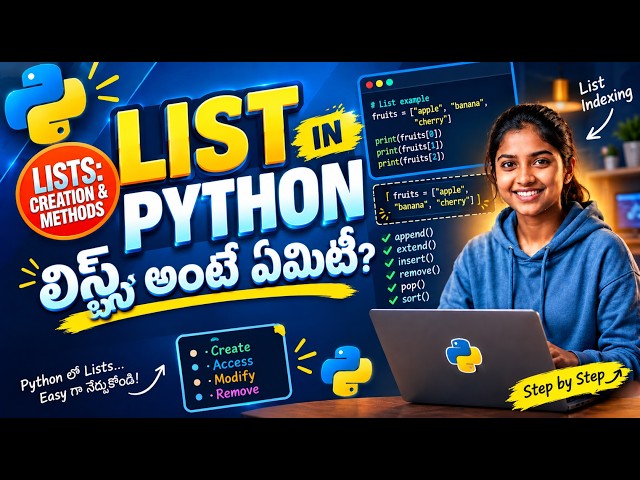 Python lists explained for beginners &methods in list in telugu#python#aiml#list#ai