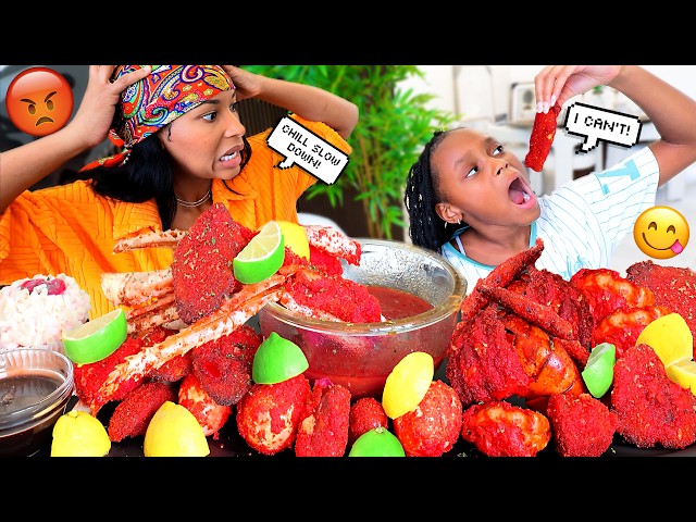 EATING TOO FAST PRANK ON MOM + HOT CHEETOS KING CRAB SEAFOOD BOIL MUKBANG | QUEEN BEAST