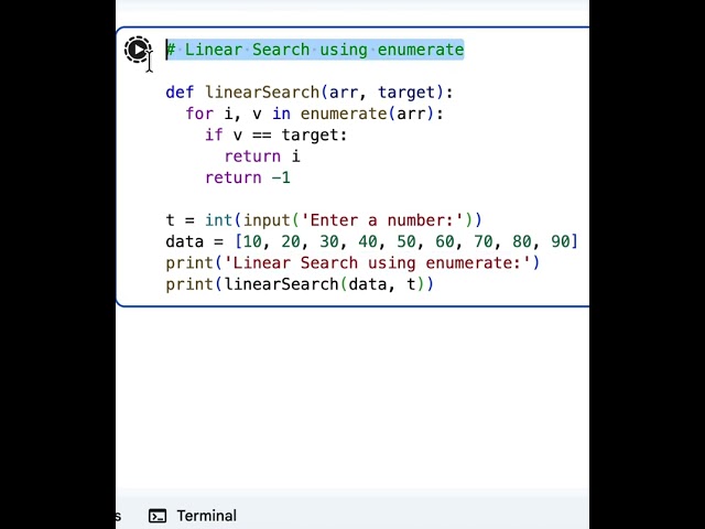 Linear Search using enumerate in Python