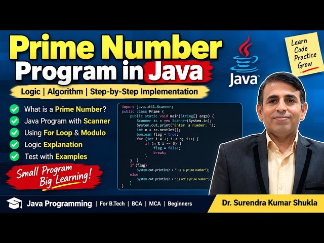 Prime Number in Java | Logic, Algorithm & Program