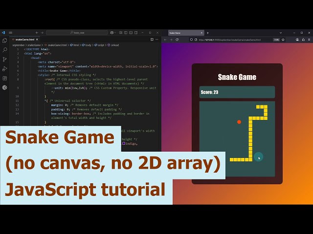 Snake Game - (no canvas, no 2D array) JavaScript tutorial