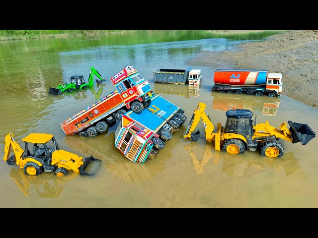 Jcb tractor cartoon | New Container Dumper Truck Muddy Accident Pulling Out Jcb 3dx? Cartoon Video