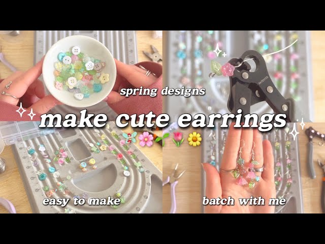 how to make CUTE SPRING EARRINGS 🌷 jewelry tutorial + batching pieces 🧚🏻‍♀️✨