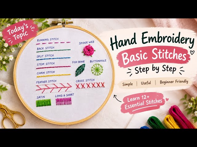 Class 4 Surface Ornamentation| Basic Embroidery stitches #embroidery #stitch #handembroidery 