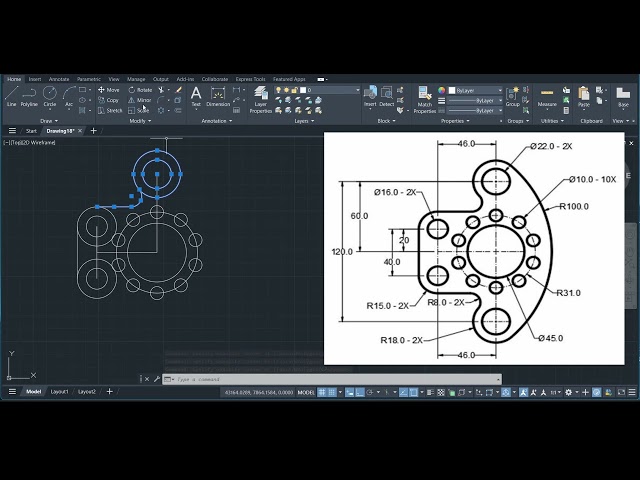 AutoCAD 2D Mechanical Part Drawing | Circle Array + Fillet + Trim Explained #autocad