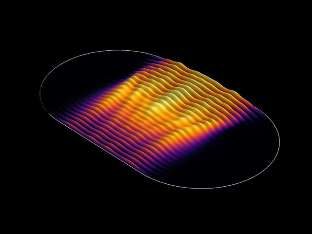 A scarred solution of Schrödinger's equation in a stadium, rendered in 3D