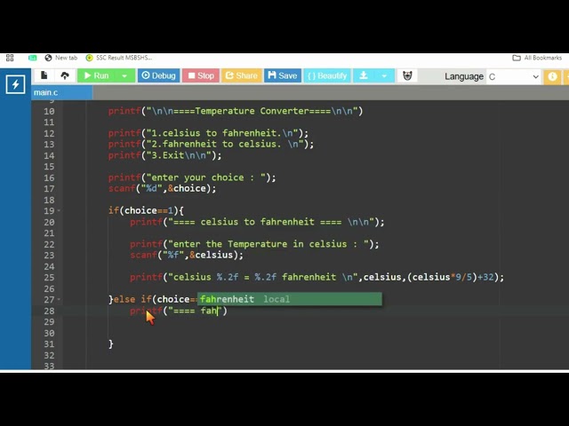 C Programming Project: Temperature Converter | Menu Driven Program for Beginners