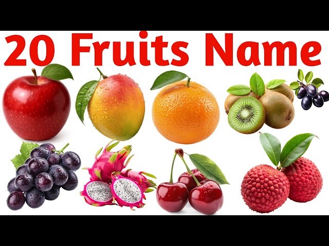 20 Delicious Fruit Names | Fruit Names in Hindi & English | Healthy Fruits Learning for Kids