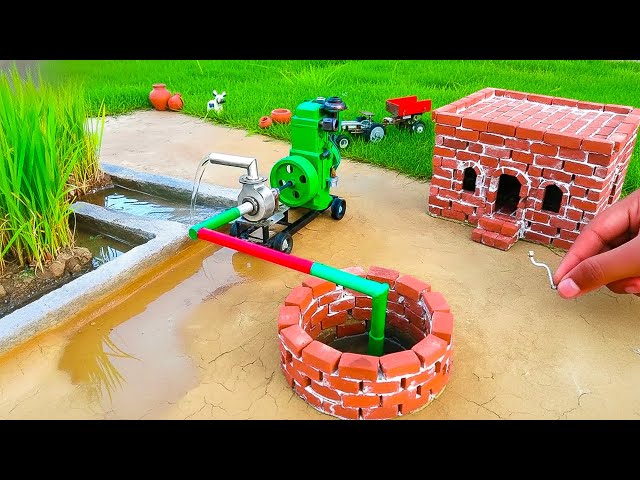 diy tractor mini well water pump diesel engine science project ||  @KeepVilla