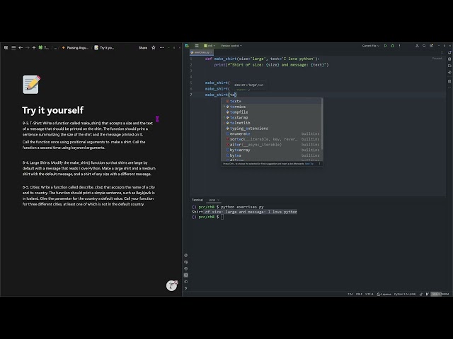 Python Crash Course ch 8 functions: passing arguments