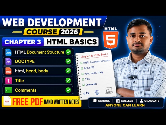 WEB DEVELOPMENT Course 2026 | Chapter 3: HTML Basics 🔥 Document Structure, DOCTYPE, Head & Body