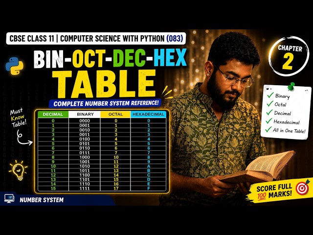Binary, Dec, Oct & Hexadecimal Conversion Table 🔥 | CBSE Class 11 Computer Science with Python (083)