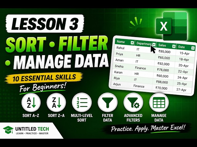 Excel Lesson 3: Sort, Filter & Manage Data | 10 Essential Excel Skills for Beginners