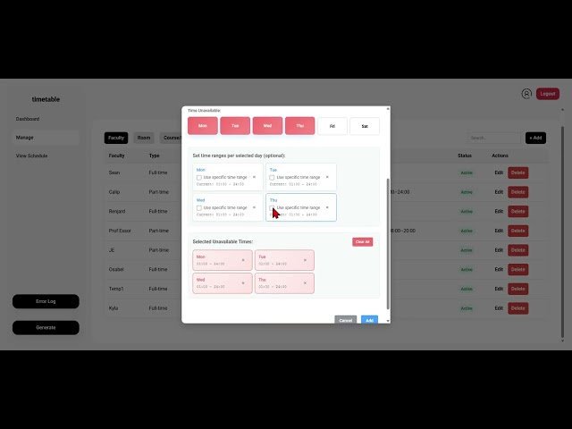 Class Scheduling System Demo