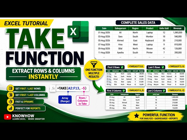 TAKE Function in Excel | Extract First & Last Rows & Columns Easily