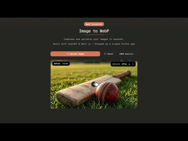 I Built a WebP Converter with FastAPI's + Next.js NEW app.frontend() Feature (0.138)