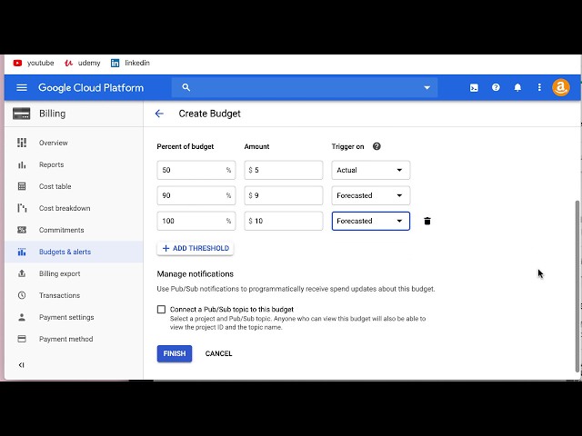 Google Cloud Training 5 - Budgets and Billing Alerts