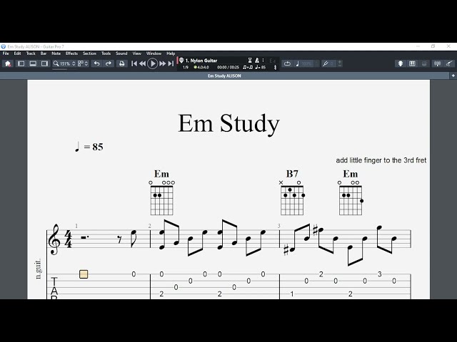 Beginner Classical Guitar Study In E Minor