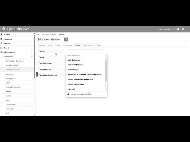Setup of Open EMIS for a new Academic Cycle