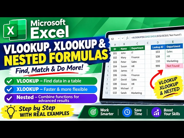 Microsoft Excel: VLOOKUP, XLOOKUP & Nested Functions | Step-by-Step Tutorial