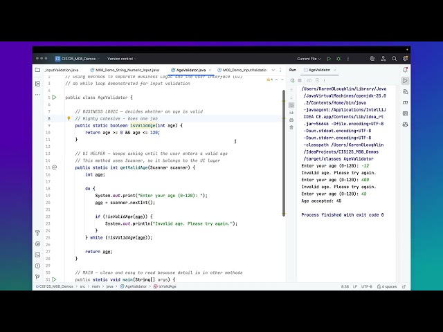 Mod 8B CIS125 Separating BI and UI and do while loop