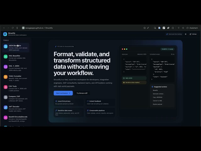 Structify – Free Developer Toolbox for JSON, XML, YAML, JWT & More