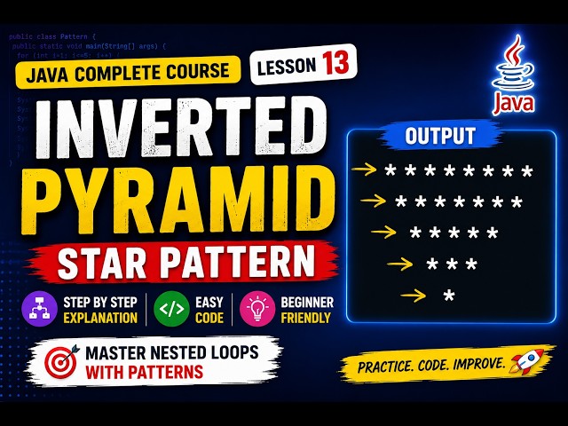 Inverted Pyramid Star Pattern in Java | Nested Loop | Java Complete Course #13