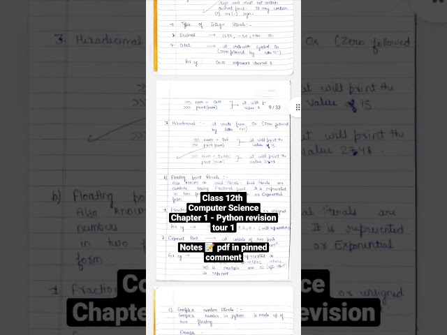 Class 12th Computer Science Chapter 1 - Python revision tour 1। Notes in pinned comment। CBSE #short