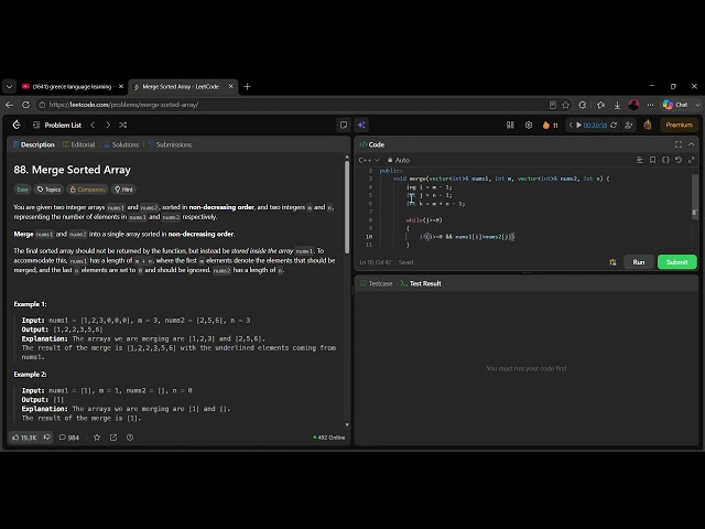 LeetCode 88 – Merge Sorted Array | C++ Solution Explained 💻🚀Solving LeetCode Problem #88 using C++.