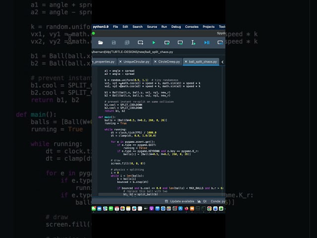 Solved physics in python: Ball Splits Every Bounce… Chaos Mode