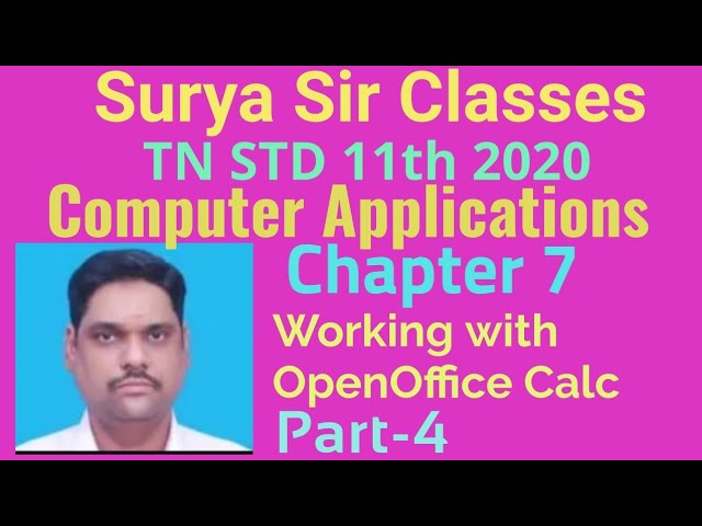 11 std Computer Applications chapter 7 Working with OpenOffice Calc part 4