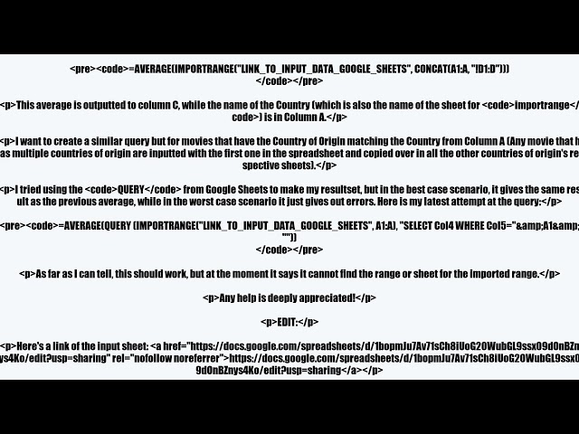 Is there a way to average from filtering specific data from an importrange?