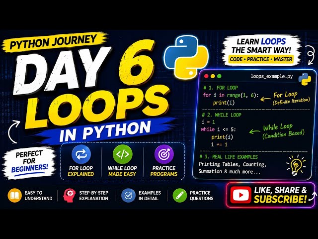 Python Journey Day 6 | For Loop & While Loop in Python | Python Tutorial for Beginners