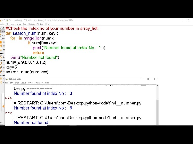 Python Code to Check the index no of your number in array list