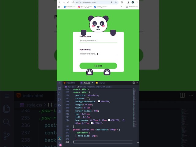 Panda Login Form Animation 🐼 | HTML CSS JS #shorts  #html #css #javascript