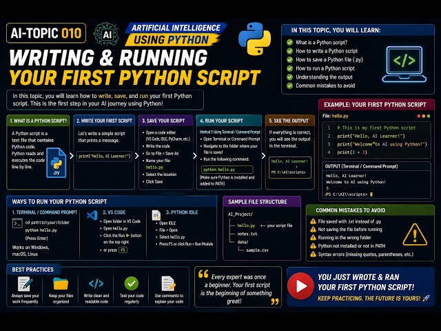AI-Topic010 | Writing & Running Your First Python Script | Artificial Intelligence using Python