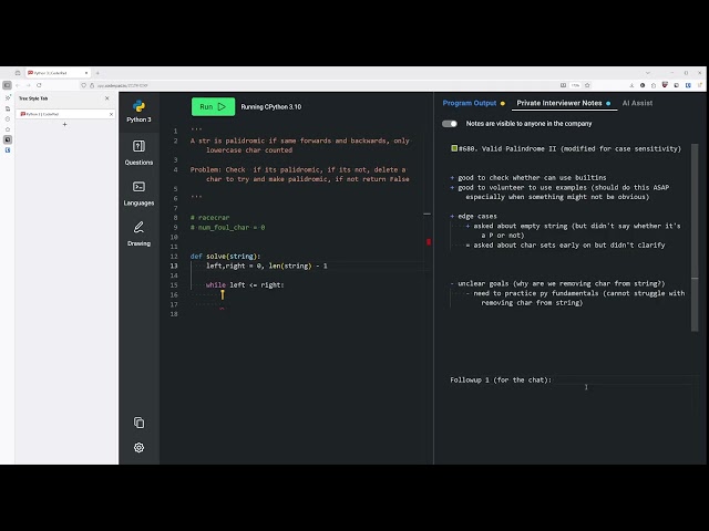 Mock Leetcode interview - Palindrome with variations