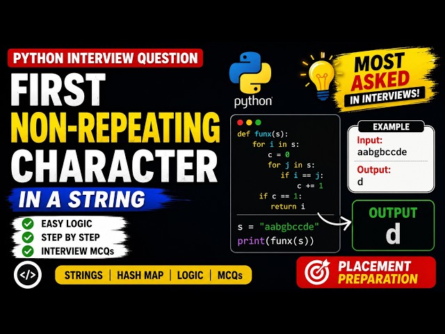 First Non-Repeating Character in a String | Python Coding Interview🚀