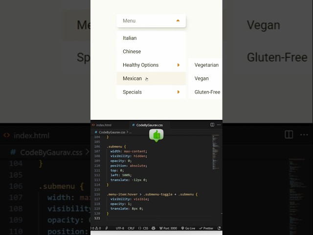 🔽 Simple Dropdown Menu using HTML & CSS #webdevelopment #coding #htmlcss #shorts